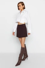 Trendyol Dark Brown Belted High Waist Mini Weave Mini Skirt