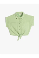 Koton Crop Shirt Front Tie Detail Short Sleeve Modal Fabric With Pockets