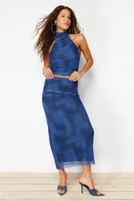 Trendyol Indigo Draped Maxi Tulle Stretch Knitted Skirt