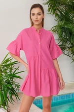 Trendyol Pink Wide Fit Mini Woven Frilly Beach Dress