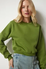 Happiness İstanbul Women's Pistachio Green Raised Crop Sweatshirt