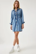 Happiness İstanbul Women's Light Blue Pocket Mini Denim Dress