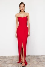 Trendyol Red Corset Detailed Woven Long Evening Dress