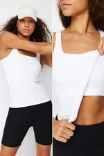 Trendyol White Gathering 2 Layer Padded Sports Bra Square Neck Knitted Sports Top/Blouse