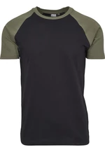 Raglanové kontrastné tričko čierna/olivová