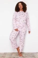 Trendyol Curve Powder Flower Patterned Knitted Pajamas Set