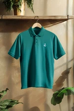 Trendyol Emerald Green Men's Regular Cut 100% Cotton Embroidered Polo Neck T-shirt