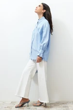 Trendyol Light Blue Shirred Cotton Woven Shirt