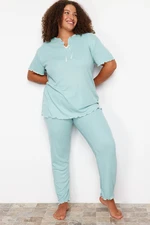 Trendyol Curve Mint Bow Detailed Camisole Knitted Pajamas Set