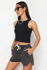 Trendyol Black Elastic Waist High Waist Denim Shorts