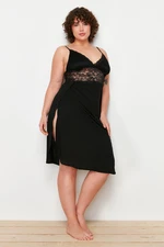 Trendyol Curve Black Lace and Slit Detailed Knitted Nightgown