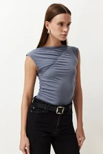 Trendyol Gray Fitted/Fitted Gathered Stretch Knitted Blouse