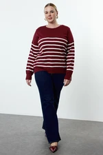 Trendyol Curve Burgundy Striped Crew Neck Knitwear Sweater