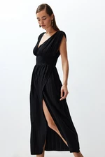 Trendyol Black Maxi Woven Slit Beach Dress