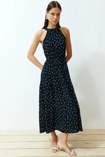 Trendyol Black Polka Dot Waist Opening Viscose Midi Woven Dress