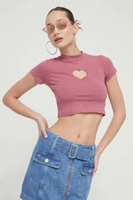 Tričko Kaotiko růžová barva, s pologolfem