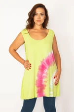 Şans Women's Plus Size Green Tie Dye Patterned Tunic