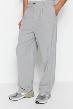 Trendyol Gray Palazzo Elastic Waist Pleated Loose Fabric Trousers