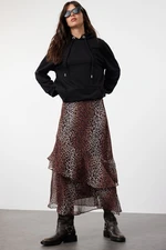 Trendyol Brown Leopard Patterned Lined Woven Skirt