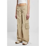 Ladies Wide Crinkle Nylon Cargo Pants Concrete