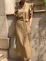 Women Sleeveless Crew Neck Belted Casual Maxi Dress