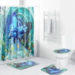 Dolphin Waterproof Bathroom Shower Curtain Bath Mat Non-Slip Rug Toilet Seat Cover Floor Mat