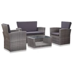 4 Piece Garden Lounge Set with Cushions Poly Rattan Gray