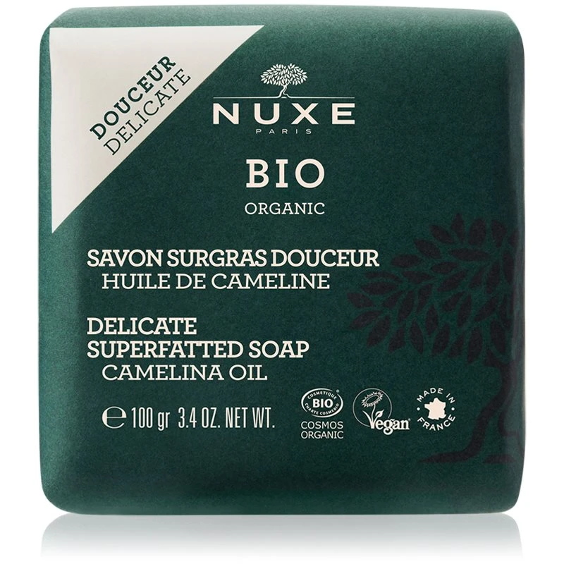 Nuxe Bio Organic Delicate Superfatted Soap Camelina Oil extra jemné výživné mýdlo na tělo a obličej 100 g