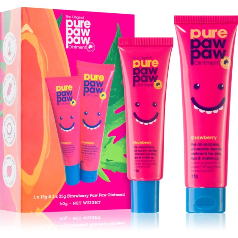 Pure Paw Paw Strawberry balzám na rty a suchá místa (dárková sada)