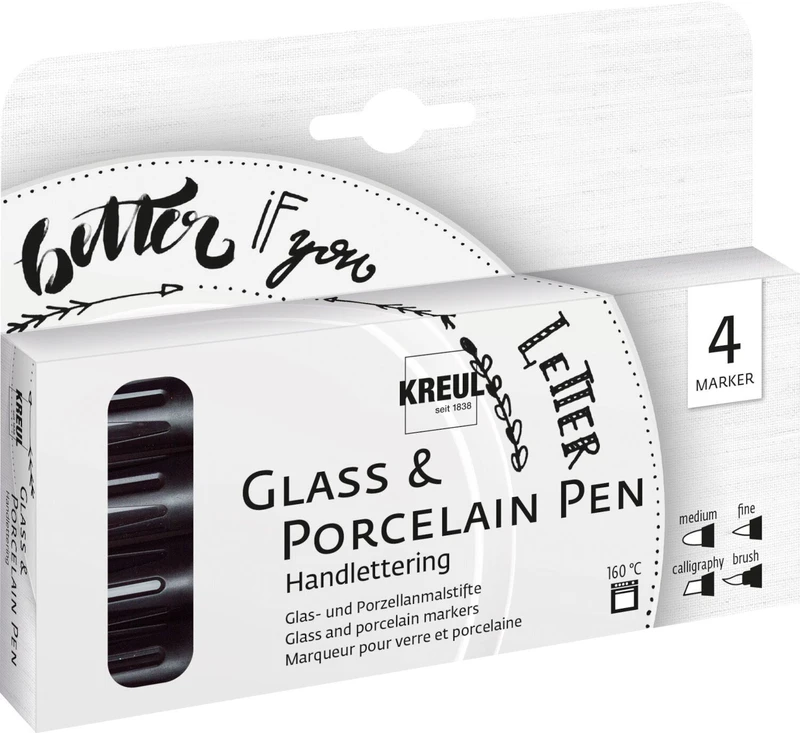 Kreul Handlettering Set Fix na sklo a porcelán 4 ks